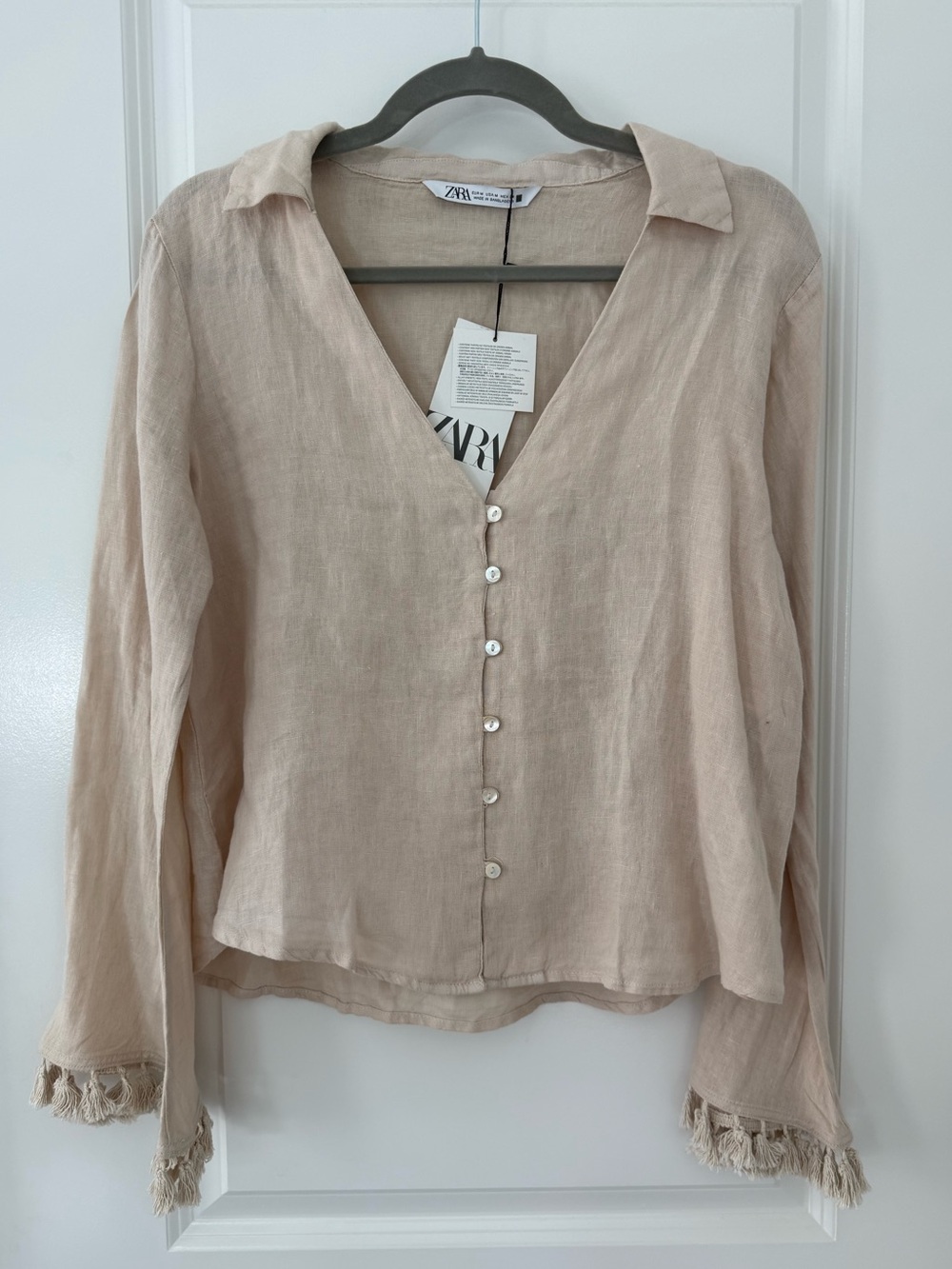 NWT Zara Women's Cream Linen Button-Front Blouse